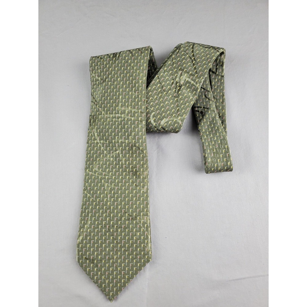 BRIONI Mens Neck Tie Green Geometric Silk Dry Clean Handmade Italy Designer
